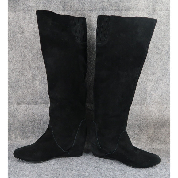 Colin Stuart Shoes Womens 6.5 Boots Tall Wedge Fashion Leather Pull On Black - Picture 8 of 16